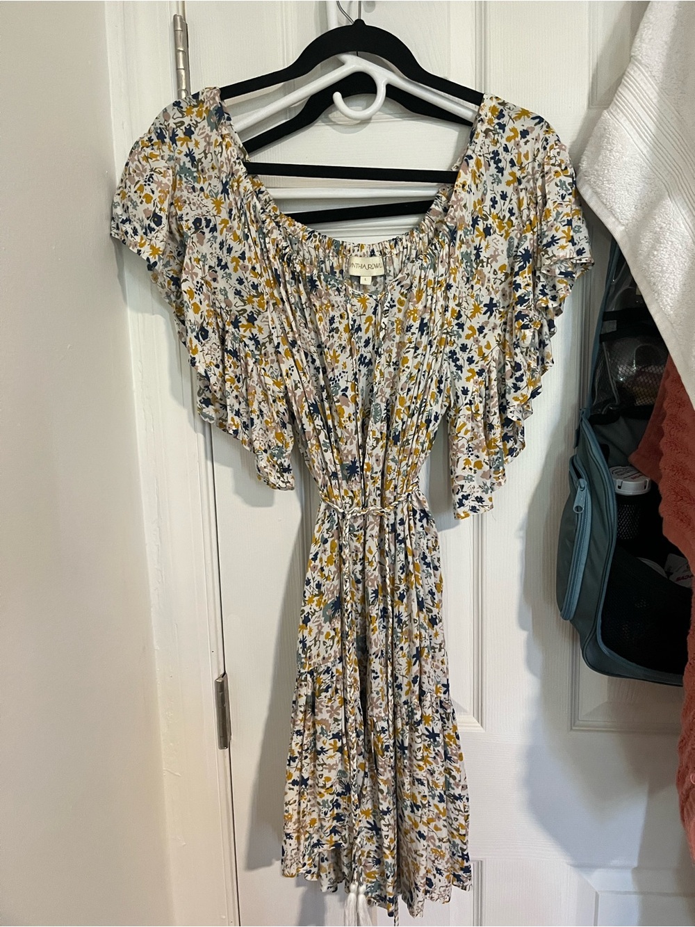 Cynthia Rowley White Mini Dress with Mustard & Navy Floral Print